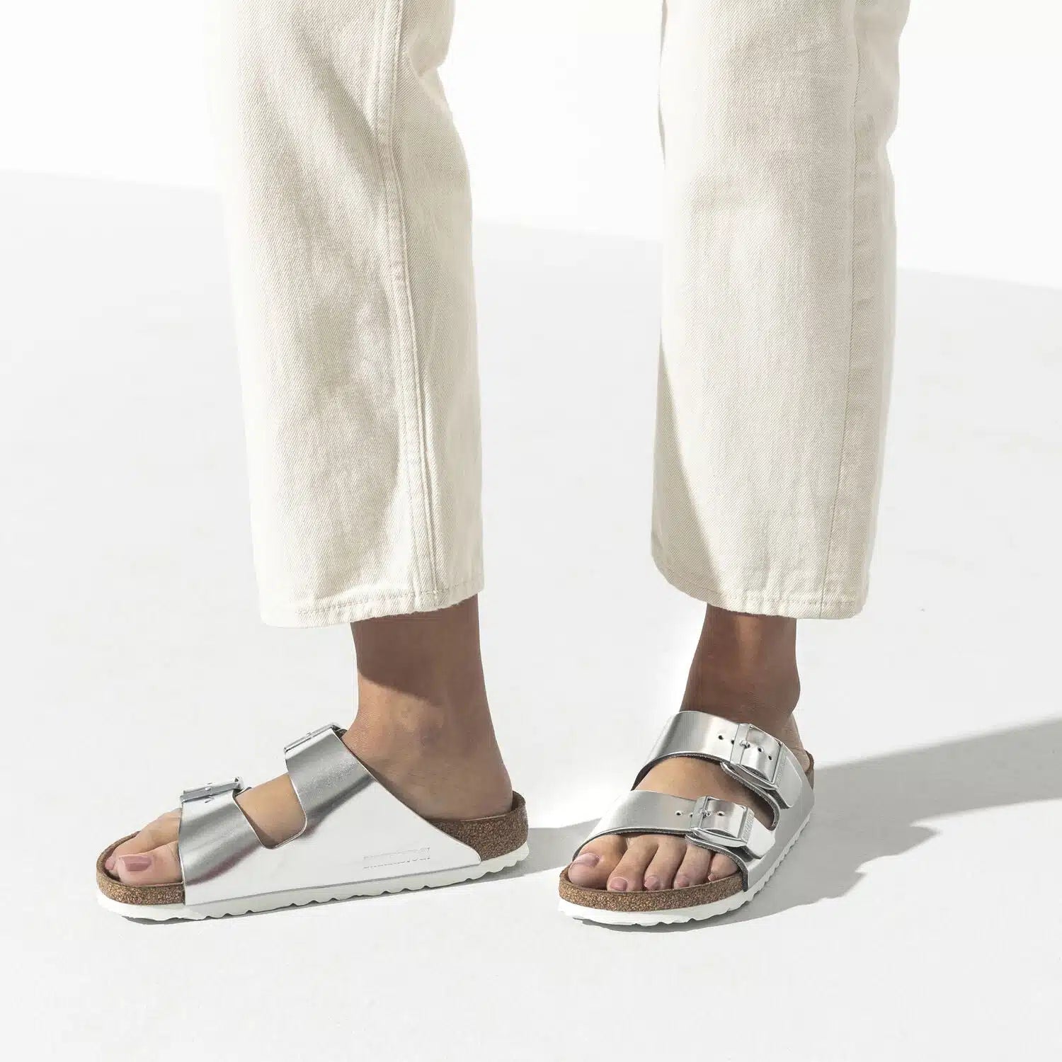 Birkenstock Arizona Footbed Sandals in Matt Silver