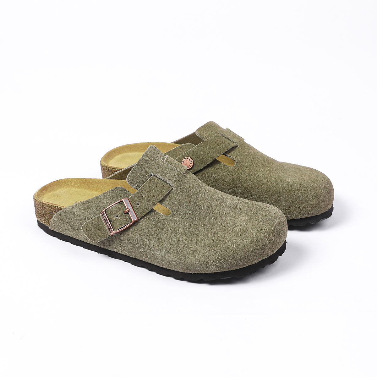 Birkenstock Boston Classic Light Olive Suede Clogs