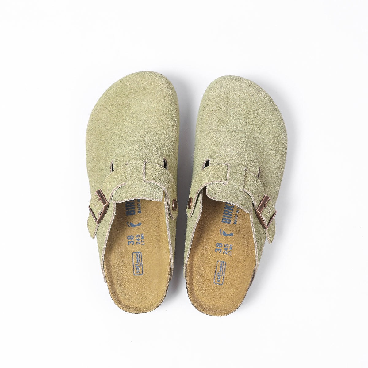 Birkenstock Boston Classic Light Olive Suede Clogs