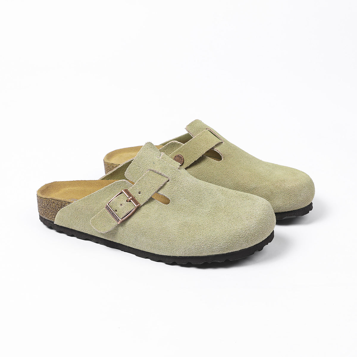 Birkenstock Boston Classic Light Olive Suede Clogs