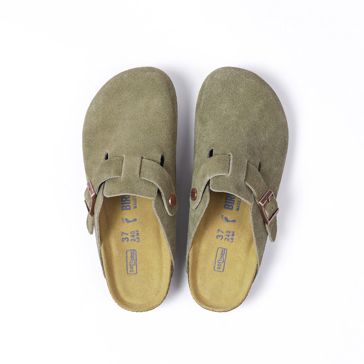 Birkenstock Boston Classic Light Olive Suede Clogs