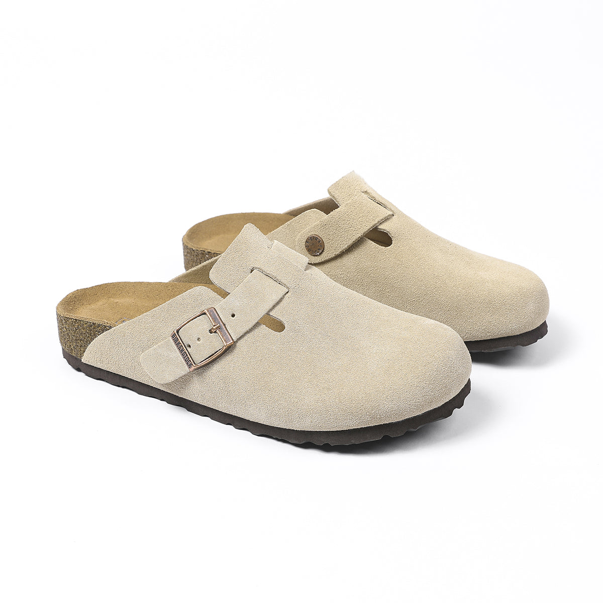 Birkenstock Boston Classic Beige Suede Clogs
